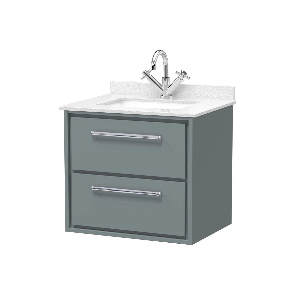 Hudson Reed Lille 600mm Coastal Grey Woodgrain 2 Drawer Wall Hung Vanity Unit & Basin