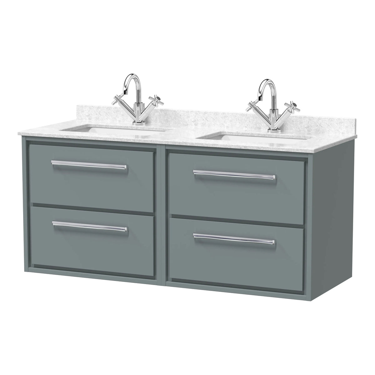 Hudson Reed Lille 1200mm 4 Drawer Wall Hung Vanity Unit With Twin Marble Basin