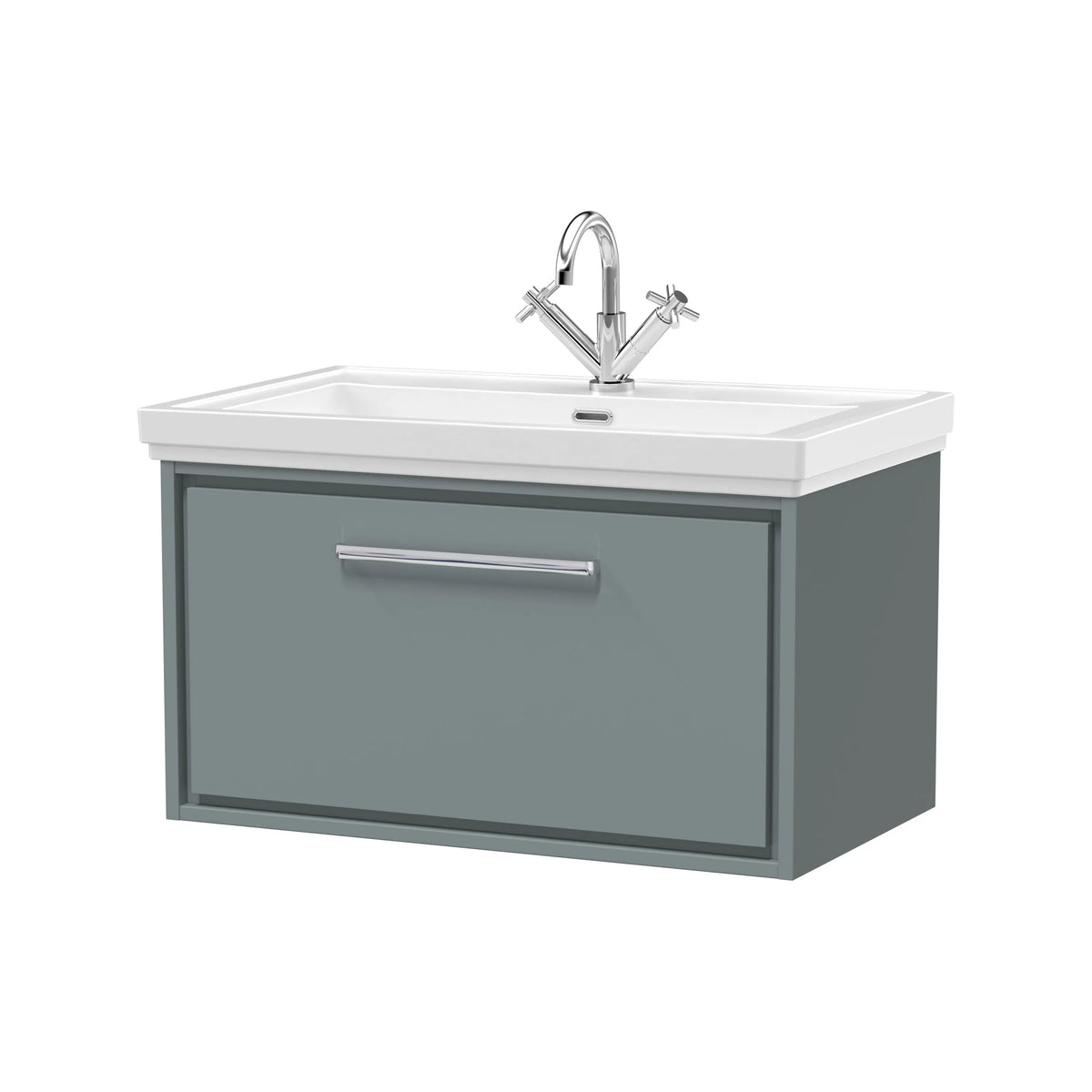 Hudson Reed Lille 800mm Coastal Grey Woodgrain 1 Drawer Wall Hung Vanity Unit & Basin