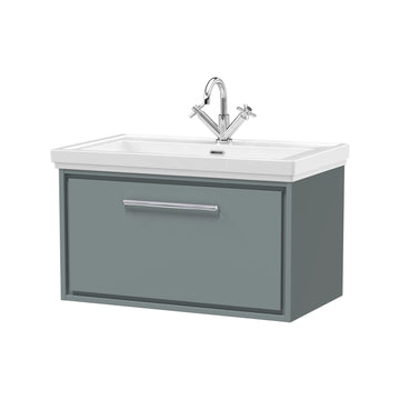 Hudson Reed Lille 800mm Coastal Grey Woodgrain 1 Drawer Wall Hung Vanity Unit & Basin