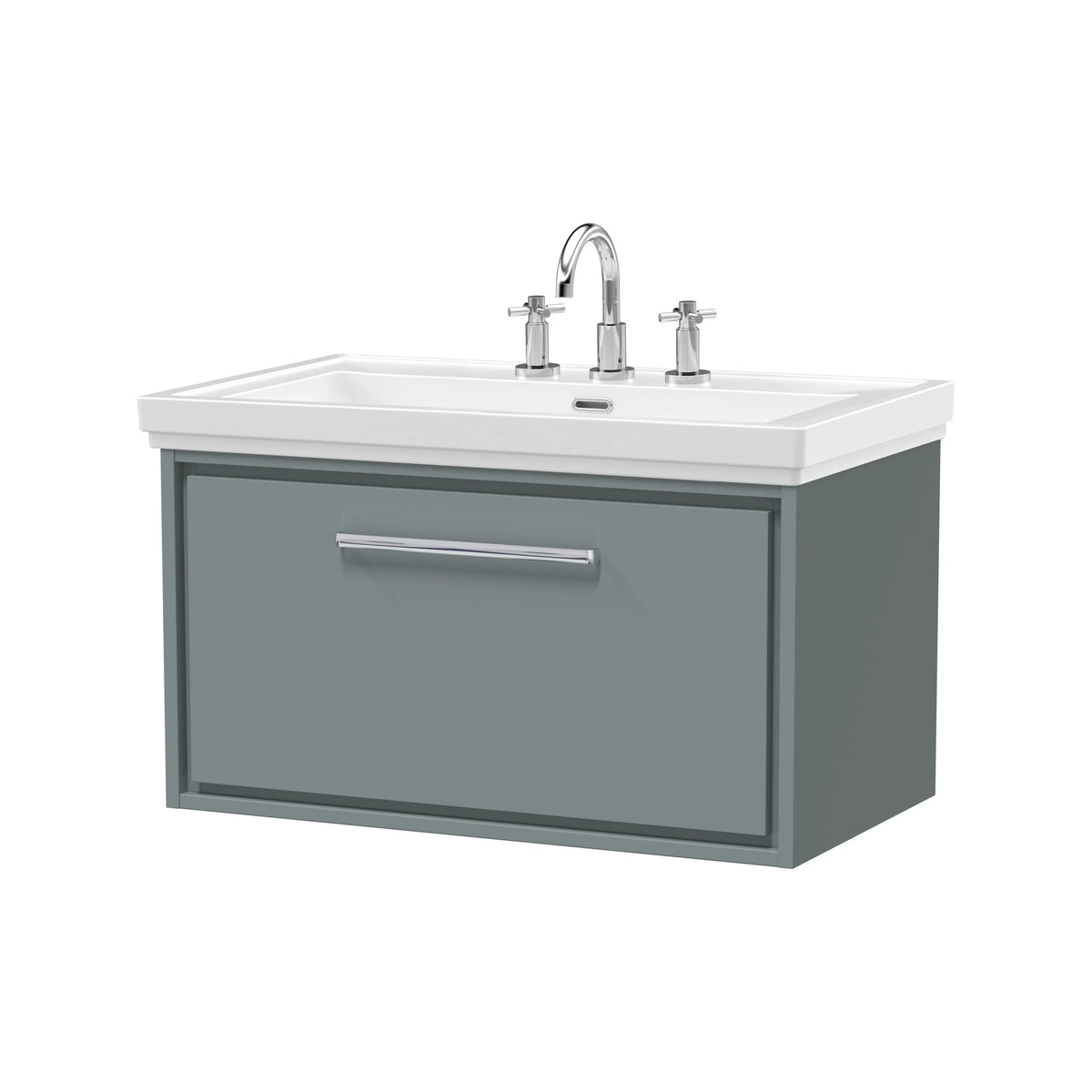 Hudson Reed Lille 800mm Coastal Grey Woodgrain 1 Drawer Wall Hung Vanity Unit & Basin