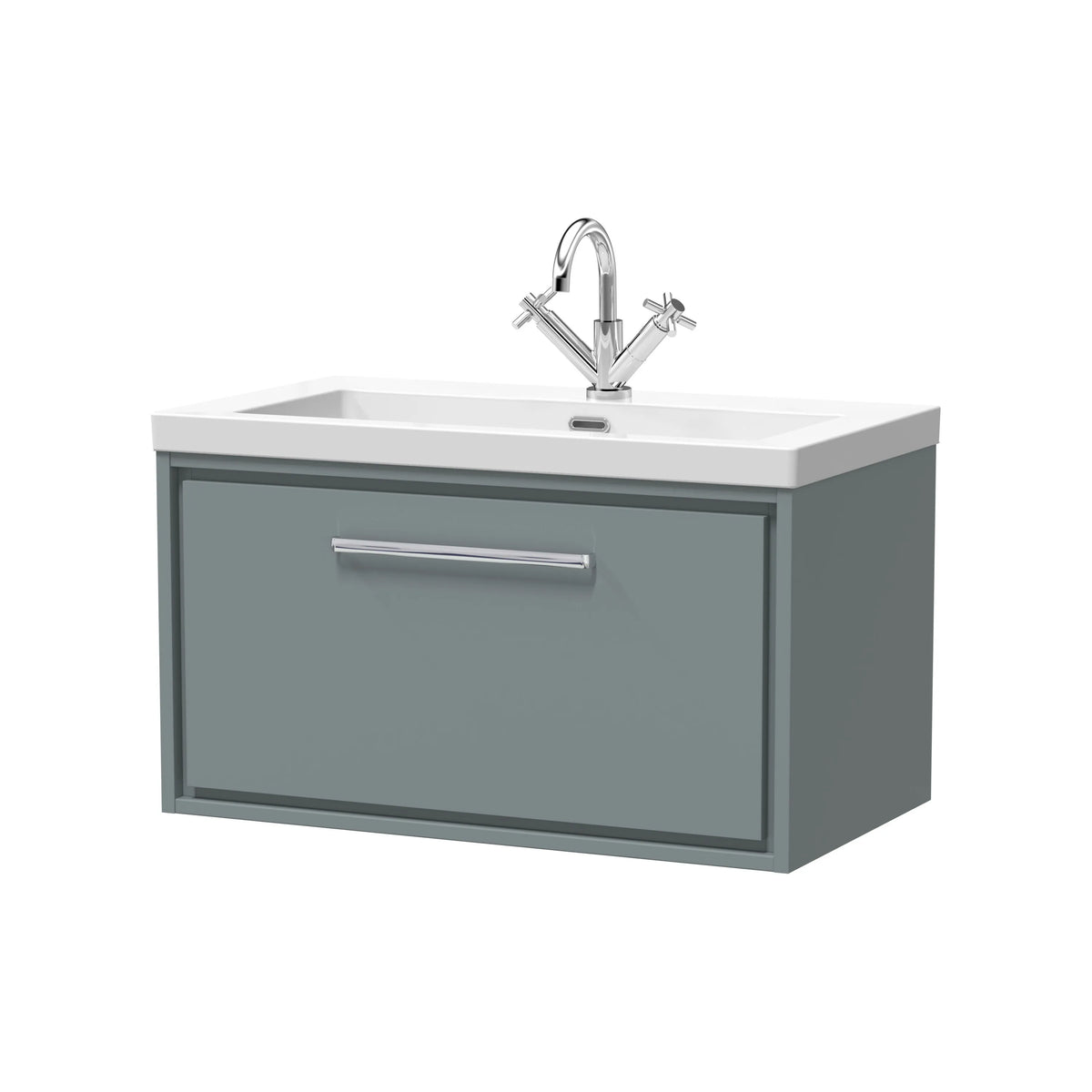 Hudson Reed Lille 800mm Coastal Grey Woodgrain 1 Drawer Wall Hung Vanity Unit & Basin