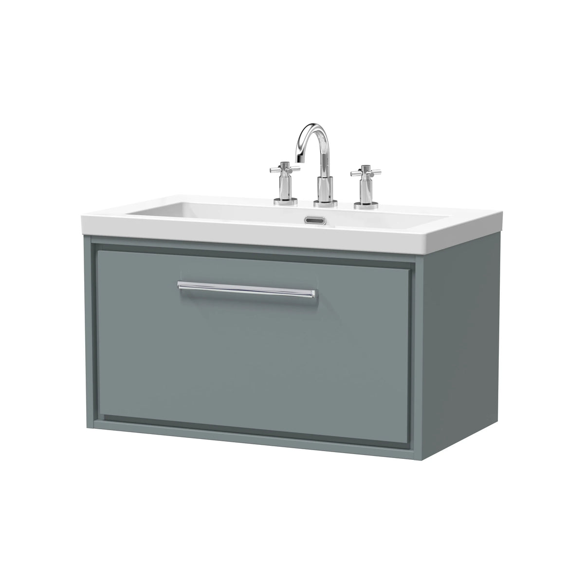 Hudson Reed Lille 800mm Coastal Grey Woodgrain 1 Drawer Wall Hung Vanity Unit & Basin