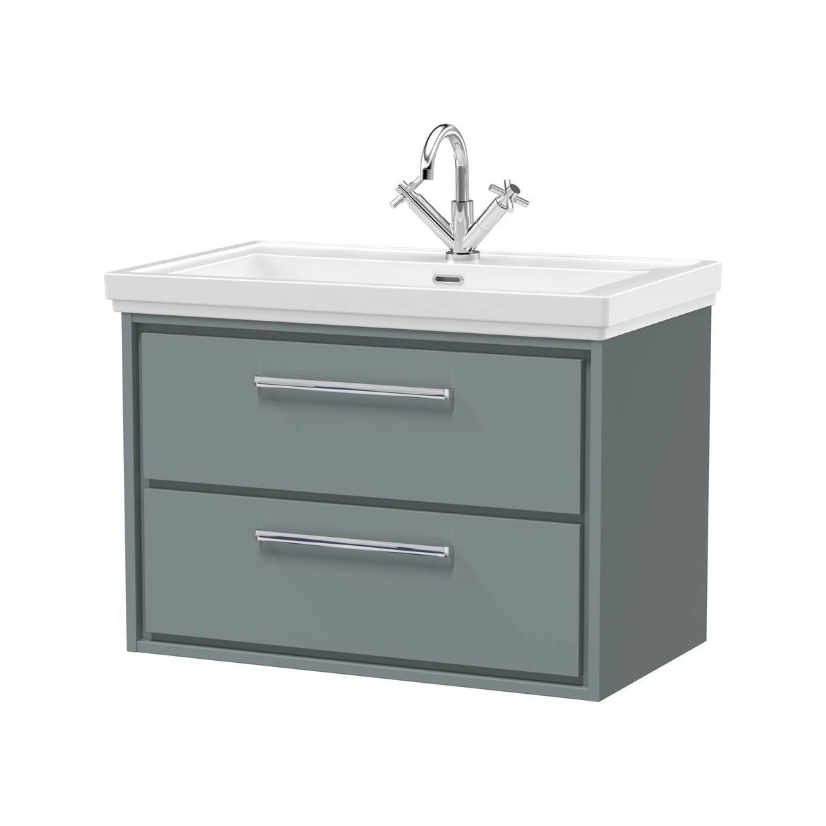 Hudson Reed Lille 800mm Coastal Grey Woodgrain 2 Drawer Wall Hung Vanity Unit & Basin