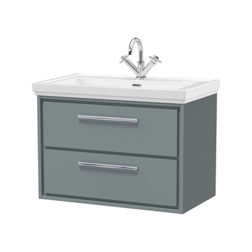 Hudson Reed Lille 800mm Coastal Grey Woodgrain 2 Drawer Wall Hung Vanity Unit & Basin