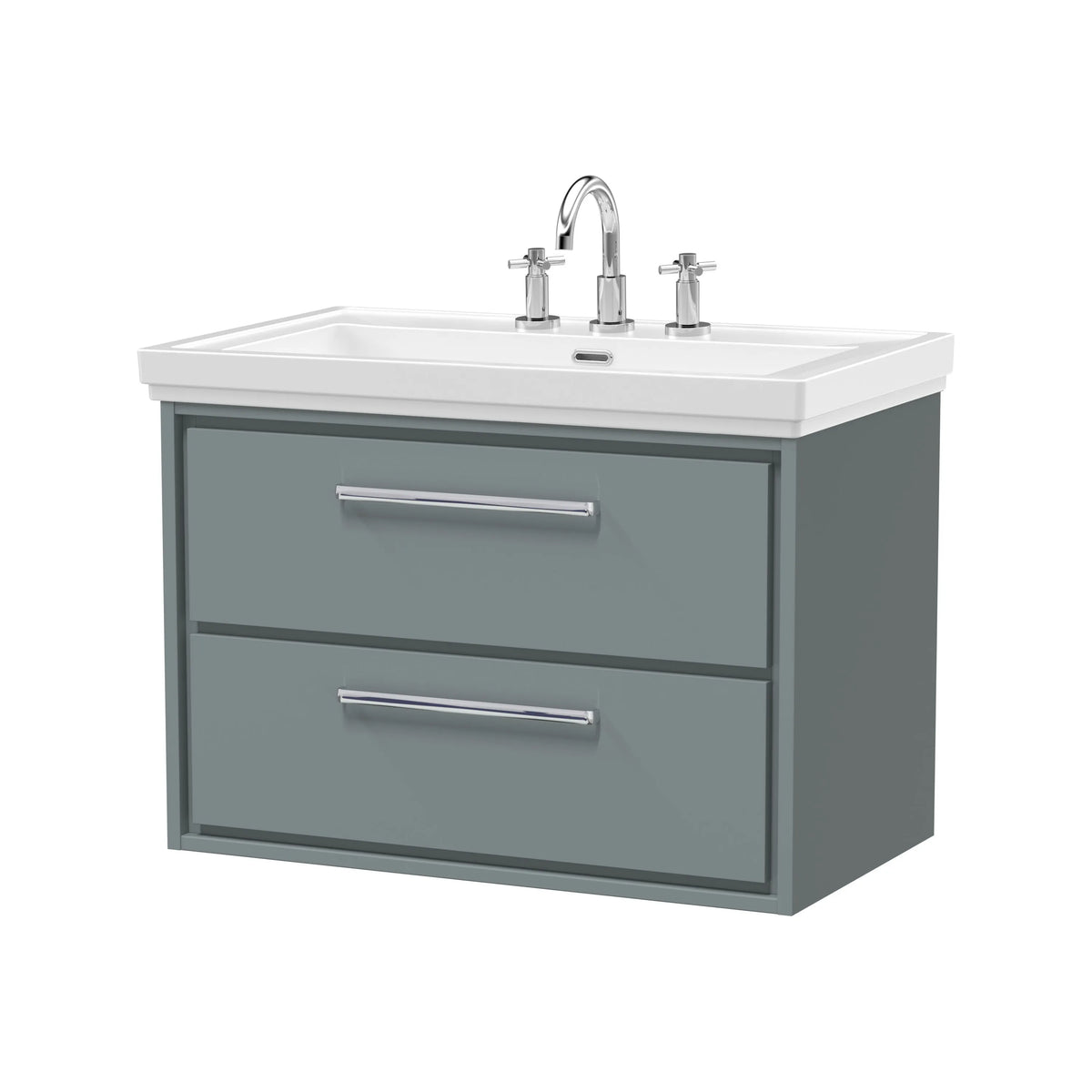 Hudson Reed Lille 800mm Coastal Grey Woodgrain 2 Drawer Wall Hung Vanity Unit & Basin