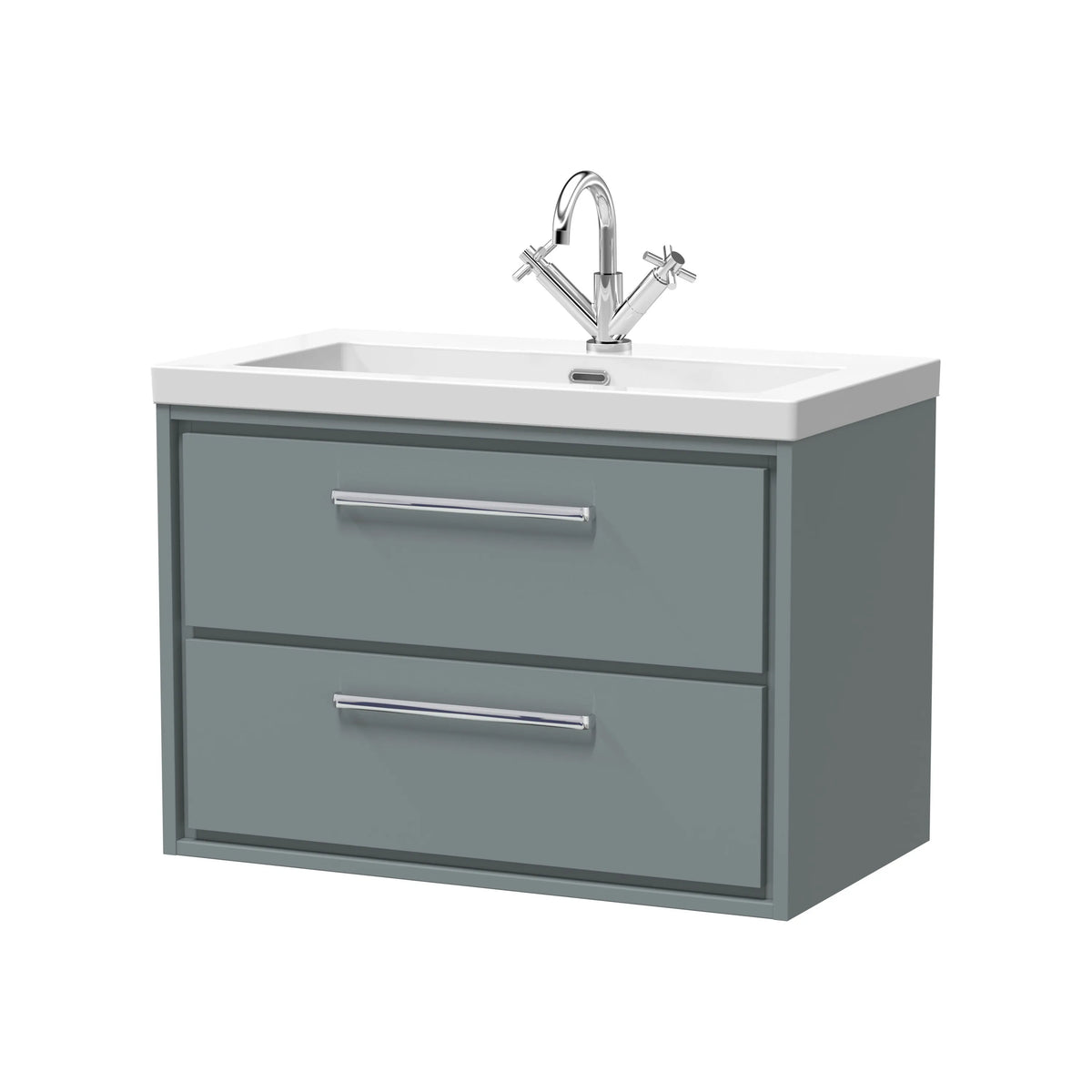 Hudson Reed Lille 800mm Coastal Grey Woodgrain 2 Drawer Wall Hung Vanity Unit & Basin