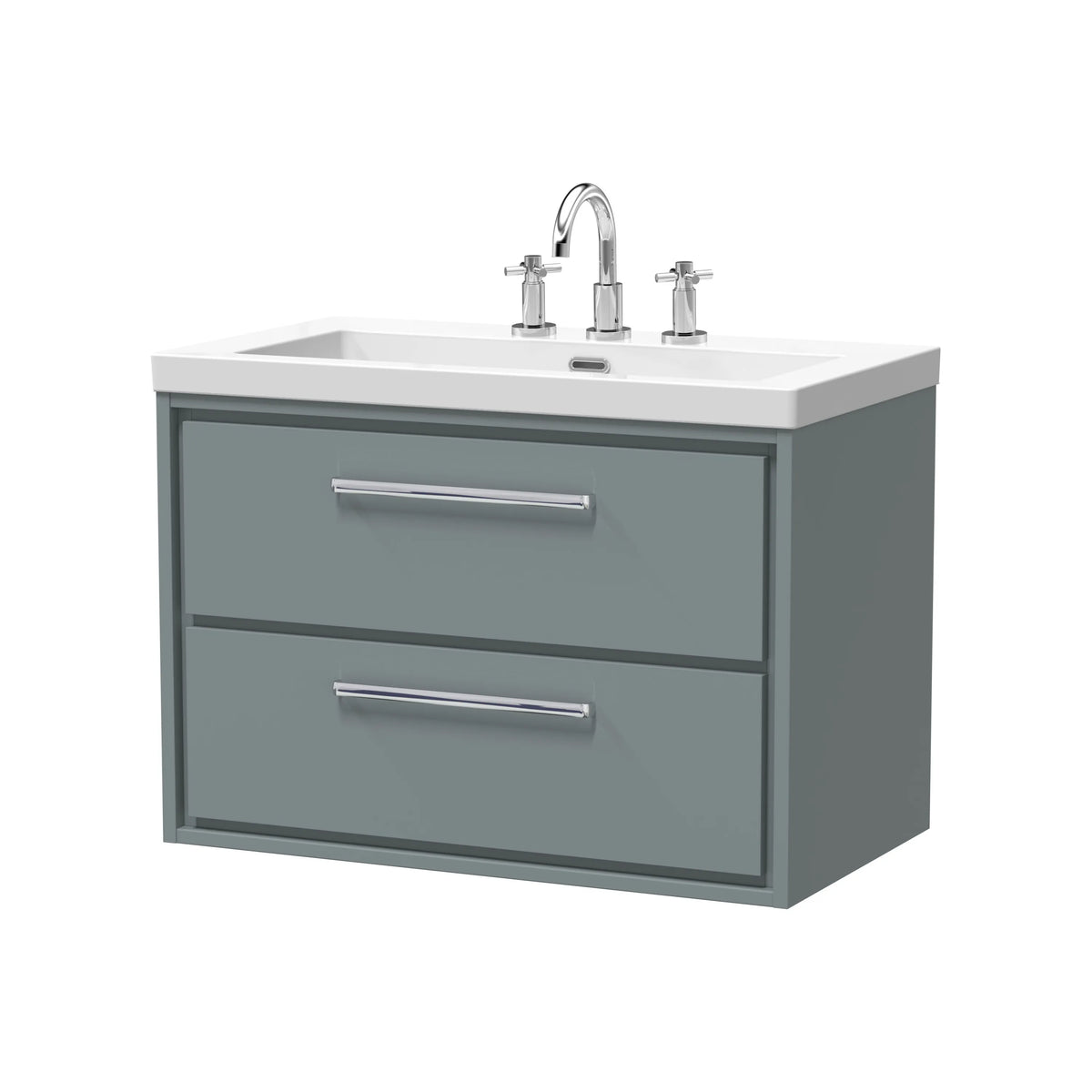 Hudson Reed Lille 800mm Coastal Grey Woodgrain 2 Drawer Wall Hung Vanity Unit & Basin