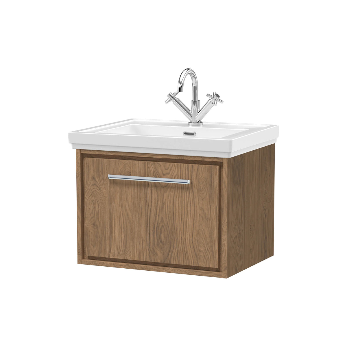 Hudson Reed Lille 600mm Antique Oak 1 Drawer Wall Hung Vanity Unit & Basin