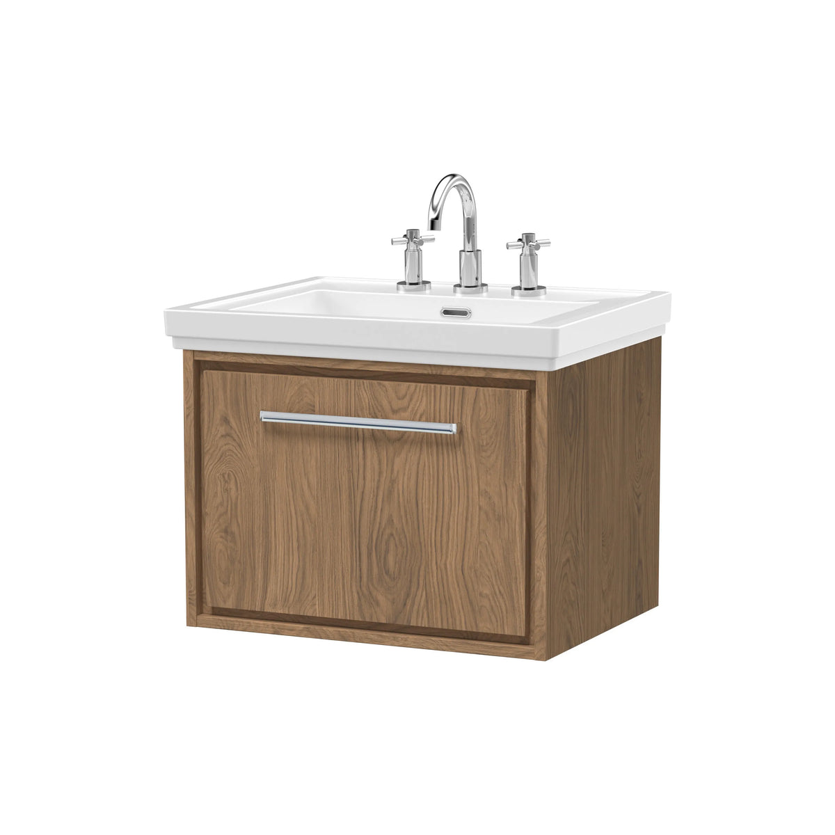Hudson Reed Lille 600mm Antique Oak 1 Drawer Wall Hung Vanity Unit & Basin