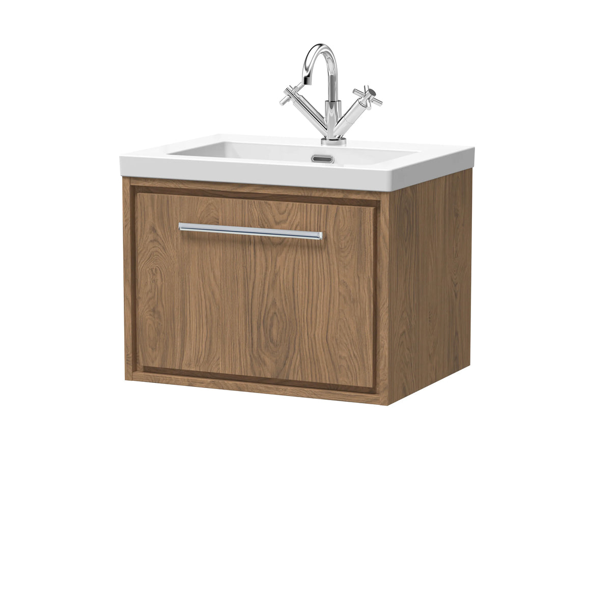 Hudson Reed Lille 600mm Antique Oak 1 Drawer Wall Hung Vanity Unit & Basin