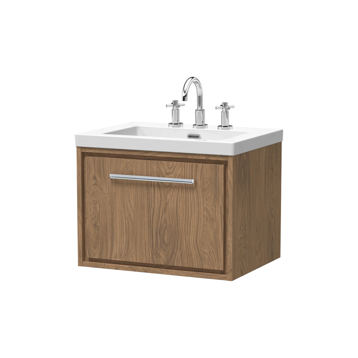Hudson Reed Lille 600mm Antique Oak 1 Drawer Wall Hung Vanity Unit & Basin