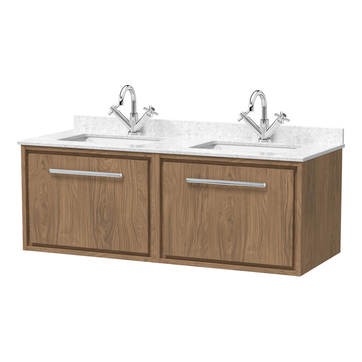 Hudson Reed Lille 1200mm 2 Drawer Wall Hung Vanity Unit With Twin Marble Basin
