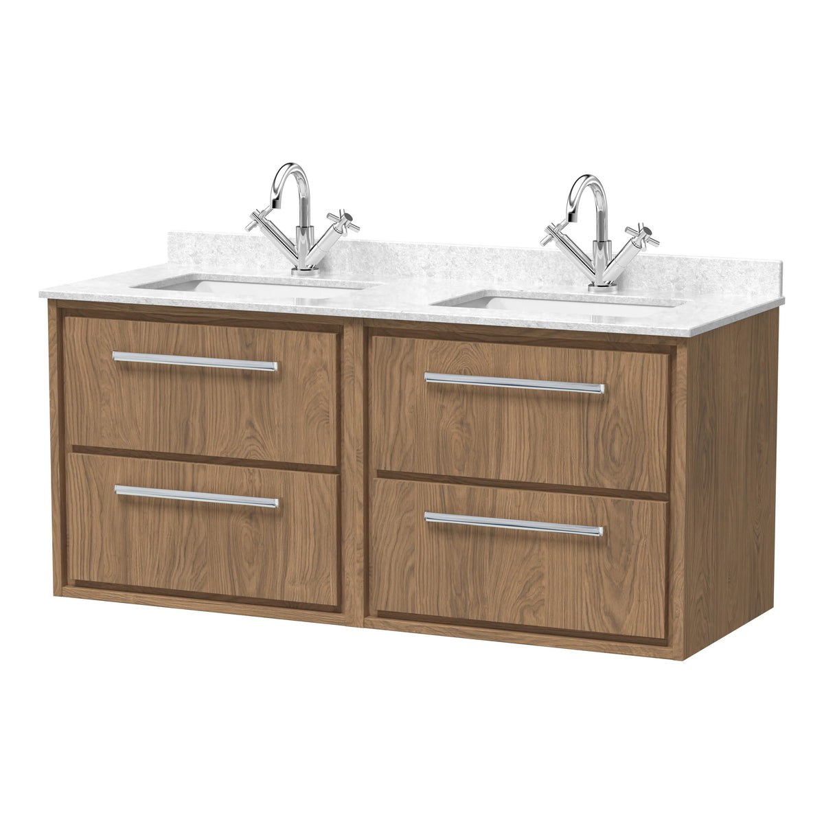 Hudson Reed Lille 1200mm 4 Drawer Wall Hung Vanity Unit With Twin Marble Basin
