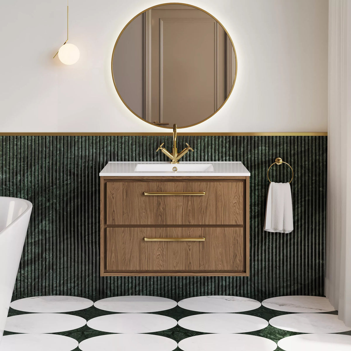 Hudson Reed Lille 800mm Antique Oak 2 Drawer Wall Hung Vanity Unit & Basin