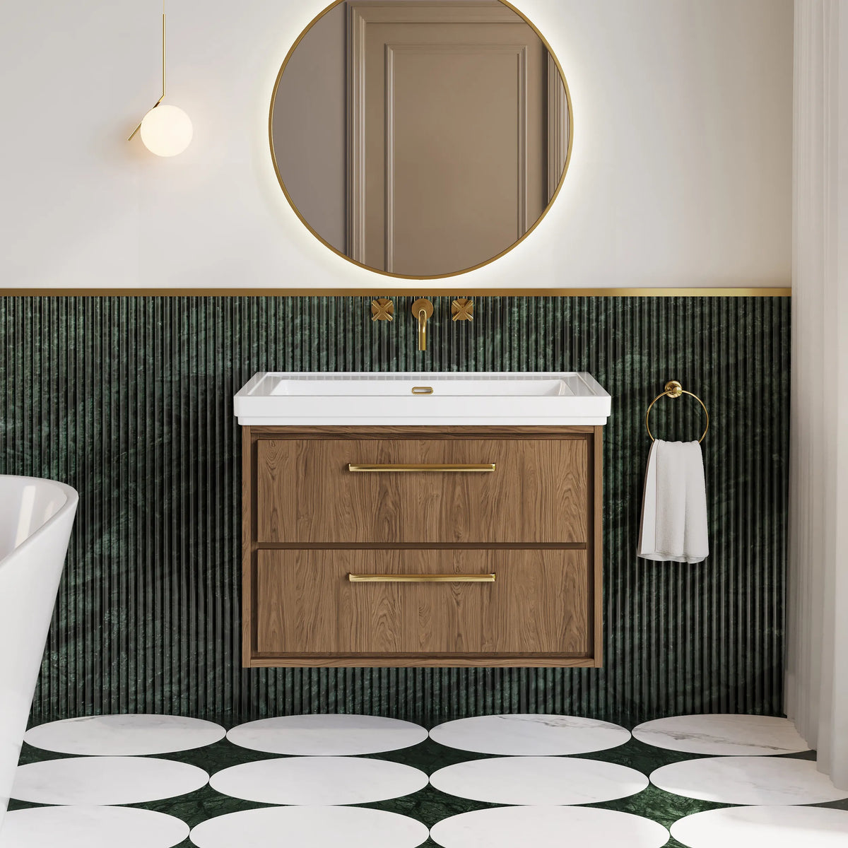 Hudson Reed Lille 800mm Antique Oak 2 Drawer Wall Hung Vanity Unit & Basin