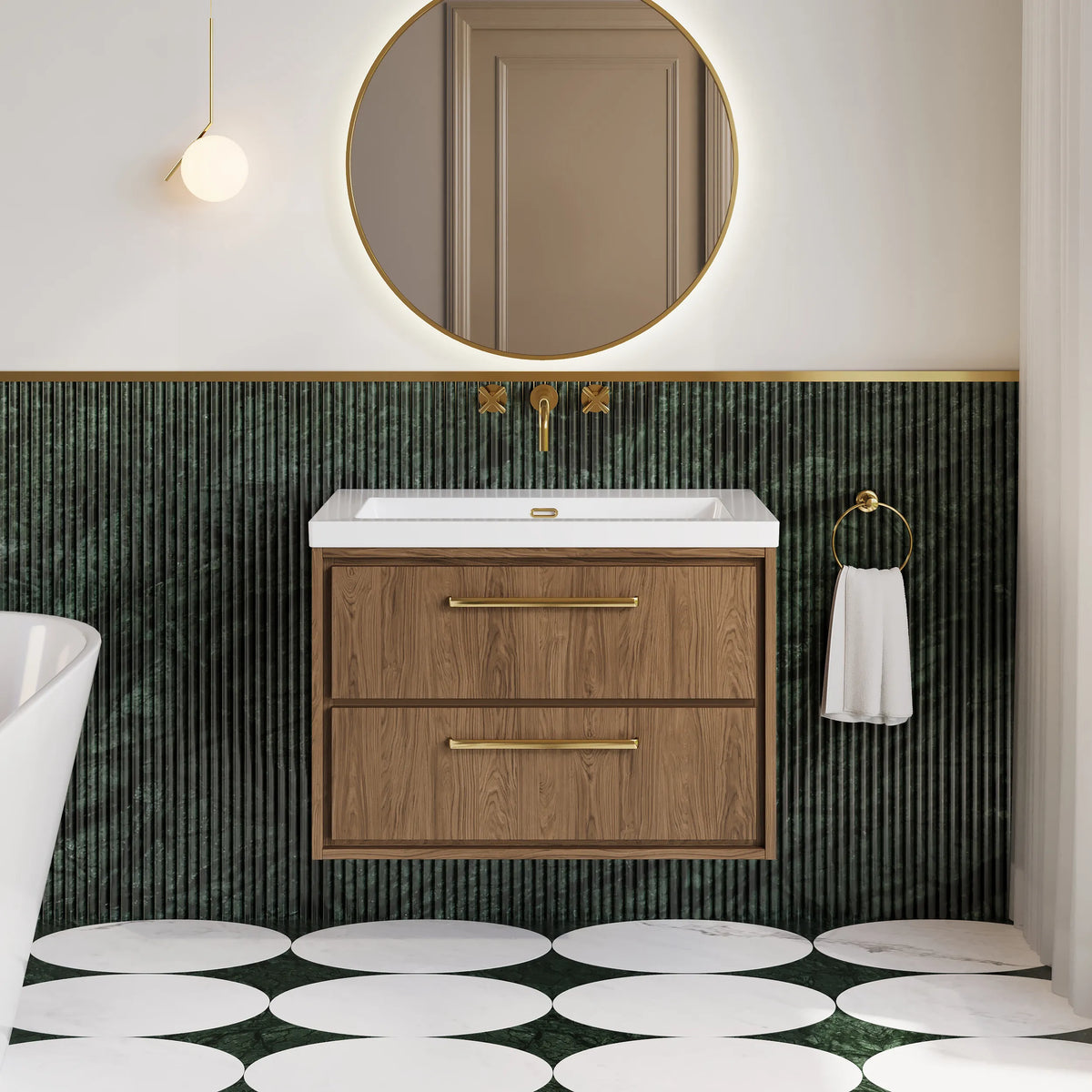 Hudson Reed Lille 800mm Antique Oak 2 Drawer Wall Hung Vanity Unit & Basin