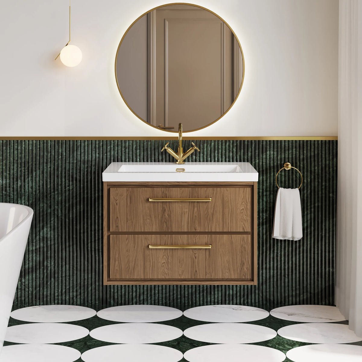Hudson Reed Lille 800mm Antique Oak 2 Drawer Wall Hung Vanity Unit & Basin