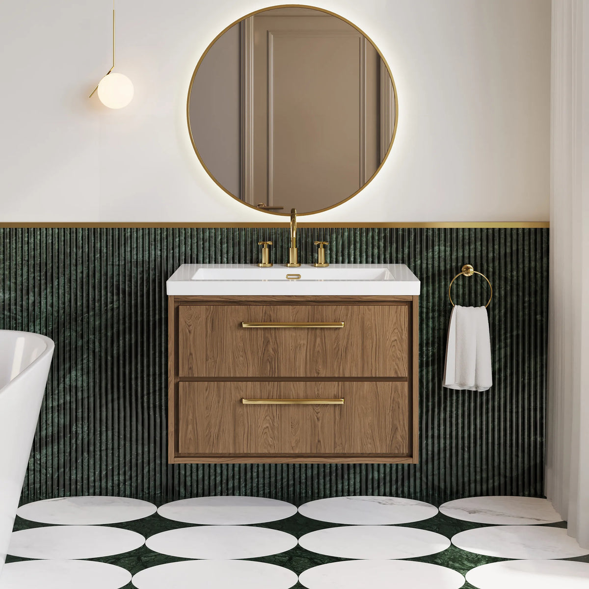 Hudson Reed Lille 800mm Antique Oak 2 Drawer Wall Hung Vanity Unit & Basin