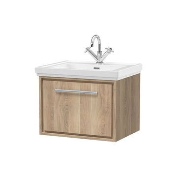 Hudson Reed Lille 600mm Bleached Oak 1 Drawer Wall Hung Vanity Unit & Basin