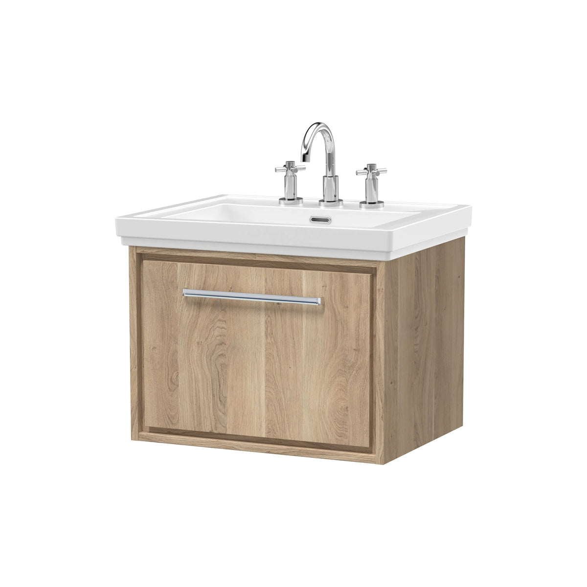 Hudson Reed Lille 600mm Bleached Oak 1 Drawer Wall Hung Vanity Unit & Basin