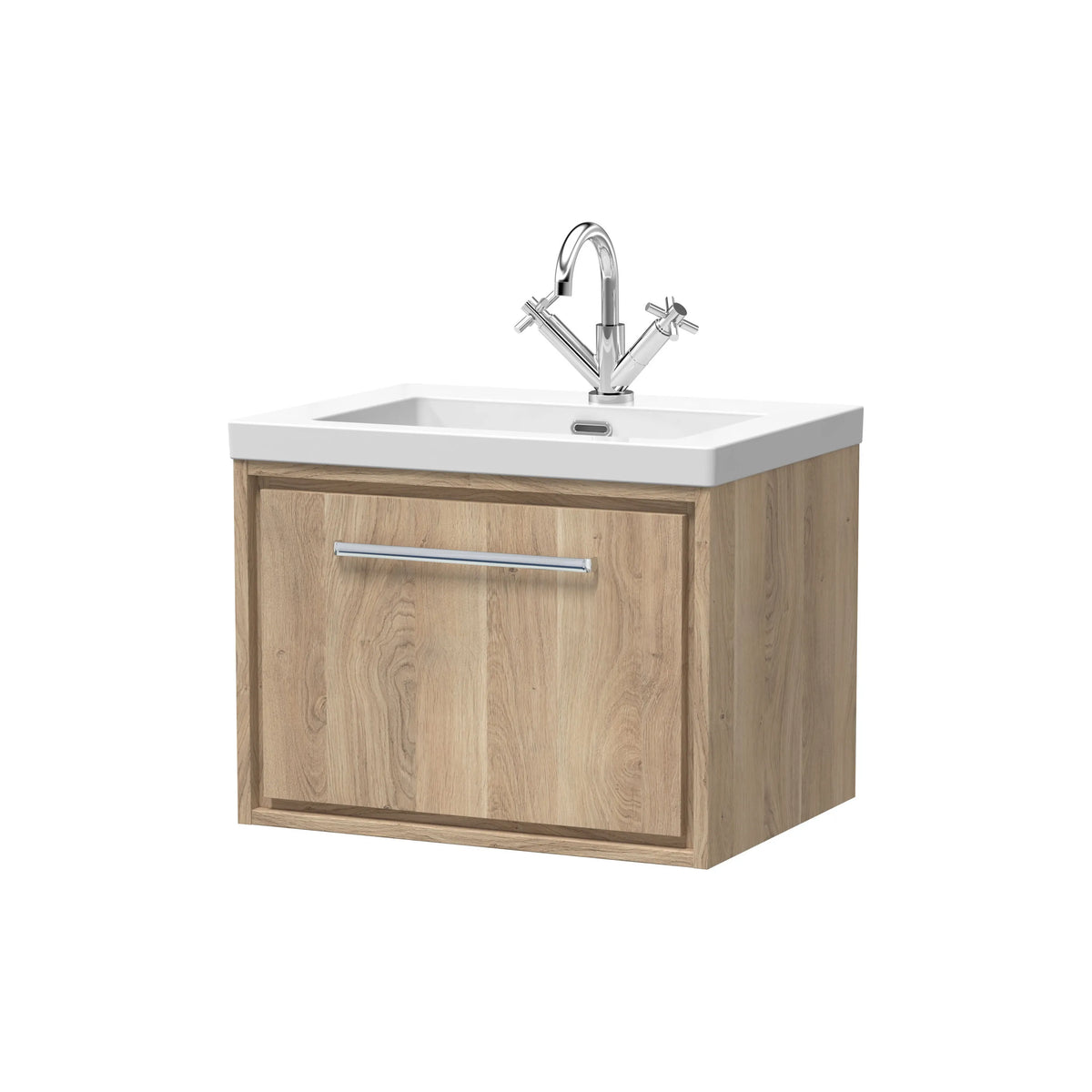 Hudson Reed Lille 600mm Bleached Oak 1 Drawer Wall Hung Vanity Unit & Basin