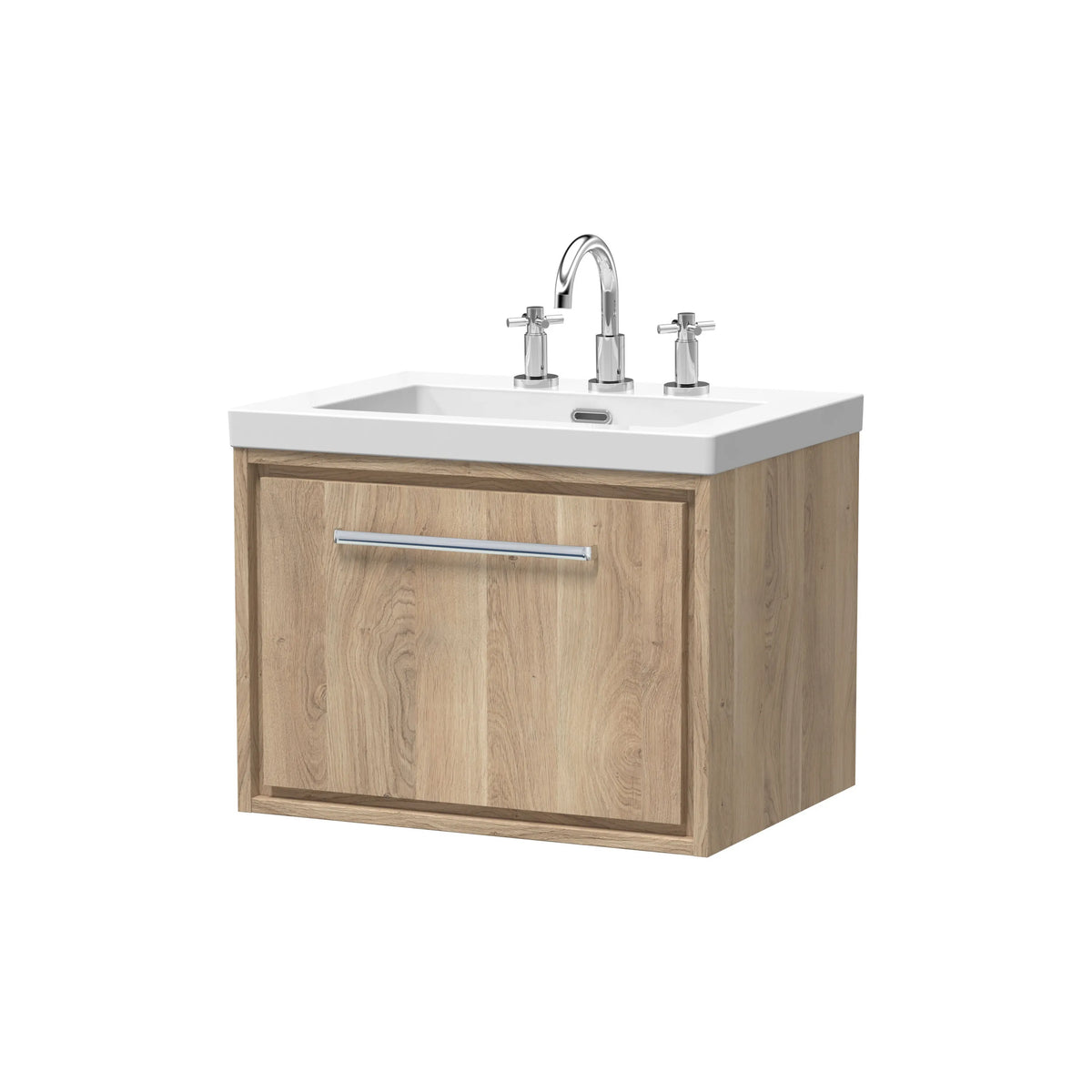 Hudson Reed Lille 600mm Bleached Oak 1 Drawer Wall Hung Vanity Unit & Basin