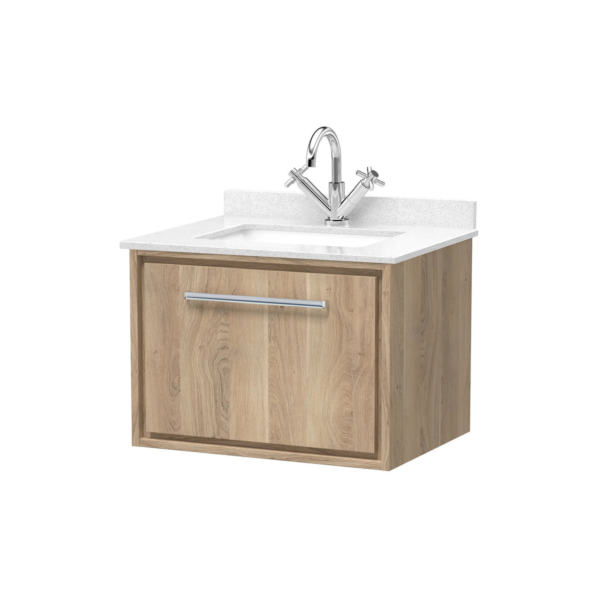 Hudson Reed Lille 600mm Bleached Oak 1 Drawer Wall Hung Vanity Unit & Basin