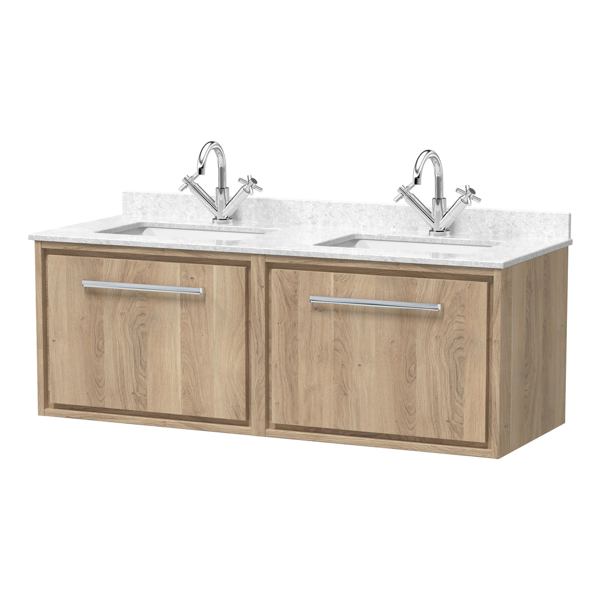 Hudson Reed Lille 1200mm 2 Drawer Wall Hung Vanity Unit With Twin Marble Basin