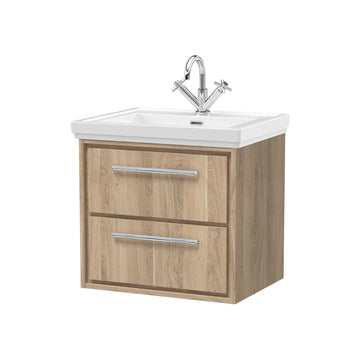 Hudson Reed Lille 600mm Bleached Oak 2 Drawer Wall Hung Vanity Unit & Basin