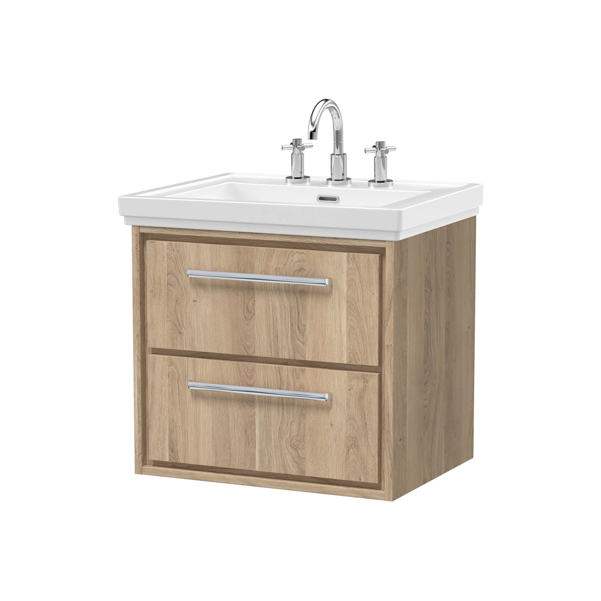 Hudson Reed Lille 600mm Bleached Oak 2 Drawer Wall Hung Vanity Unit & Basin