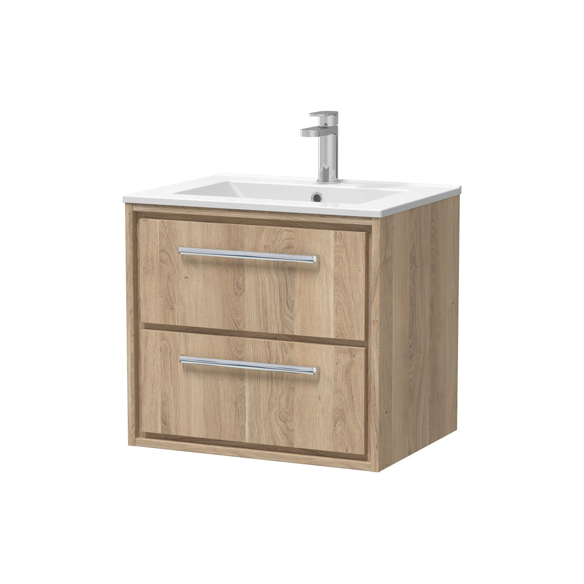 Hudson Reed Lille 600mm Bleached Oak 2 Drawer Wall Hung Vanity Unit & Basin
