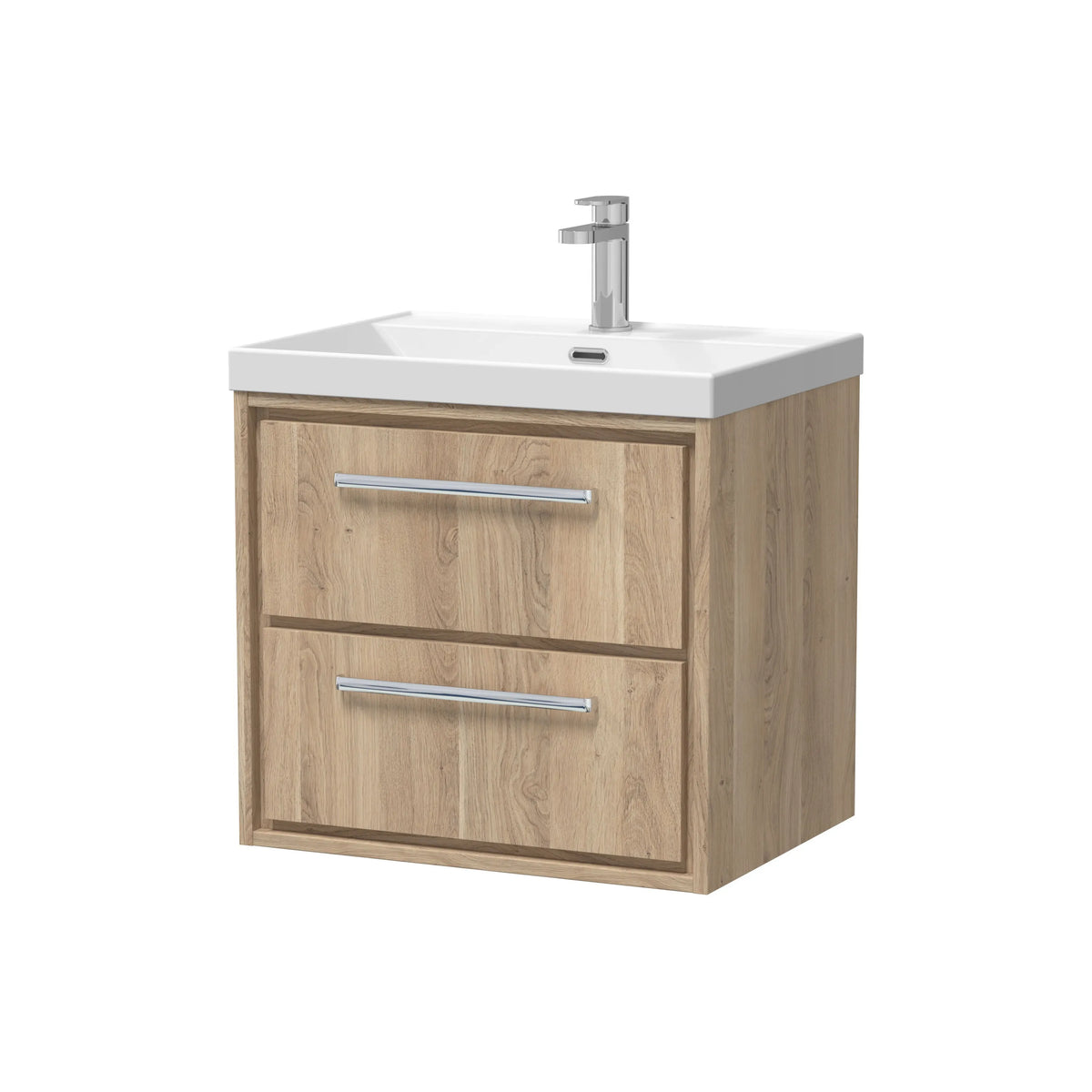 Hudson Reed Lille 600mm Bleached Oak 2 Drawer Wall Hung Vanity Unit & Basin