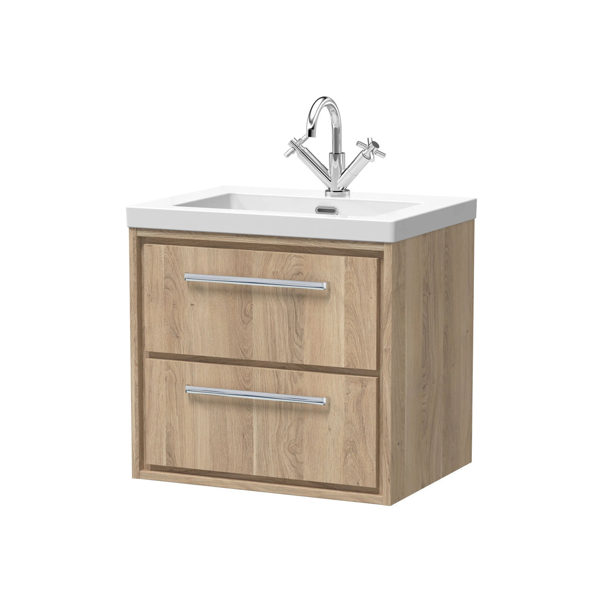 Hudson Reed Lille 600mm Bleached Oak 2 Drawer Wall Hung Vanity Unit & Basin