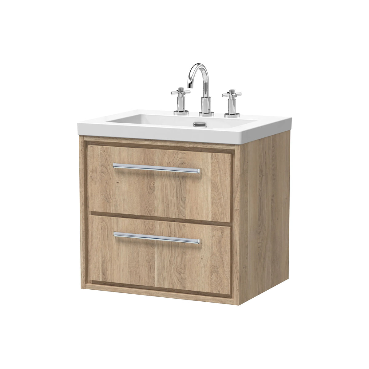 Hudson Reed Lille 600mm Bleached Oak 2 Drawer Wall Hung Vanity Unit & Basin