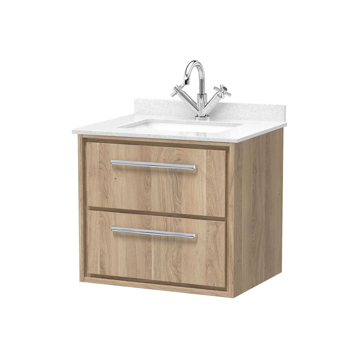 Hudson Reed Lille 600mm Bleached Oak 2 Drawer Wall Hung Vanity Unit & Basin