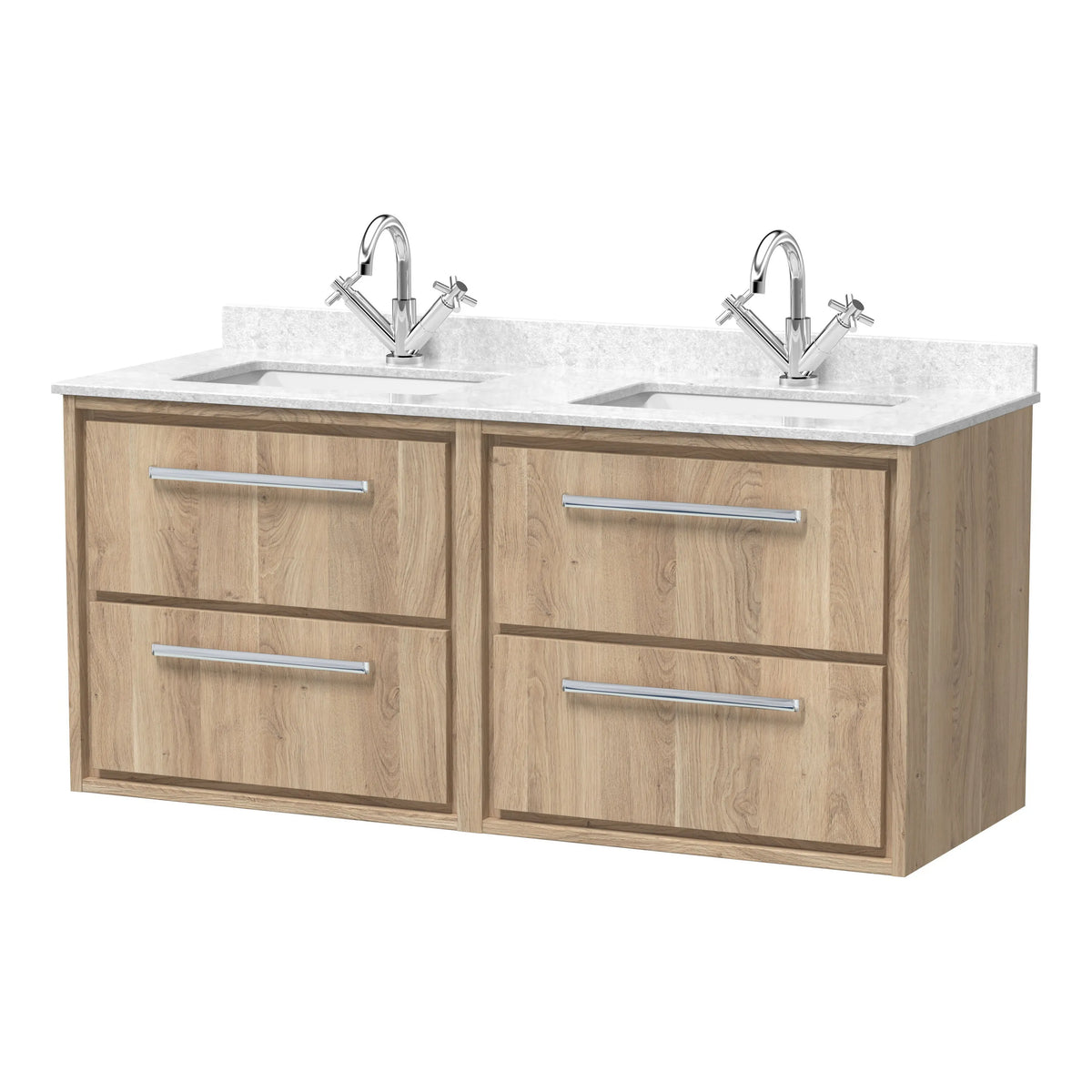 Hudson Reed Lille 1200mm 4 Drawer Wall Hung Vanity Unit With Twin Marble Basin