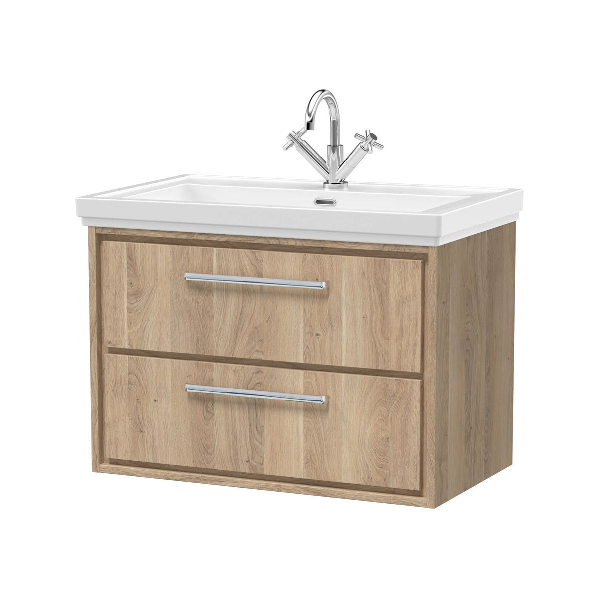 Hudson Reed Lille 800mm Bleached Oak 2 Drawer Wall Hung Vanity Unit & Basin