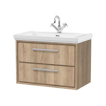 Hudson Reed Lille 800mm Bleached Oak 2 Drawer Wall Hung Vanity Unit & Basin