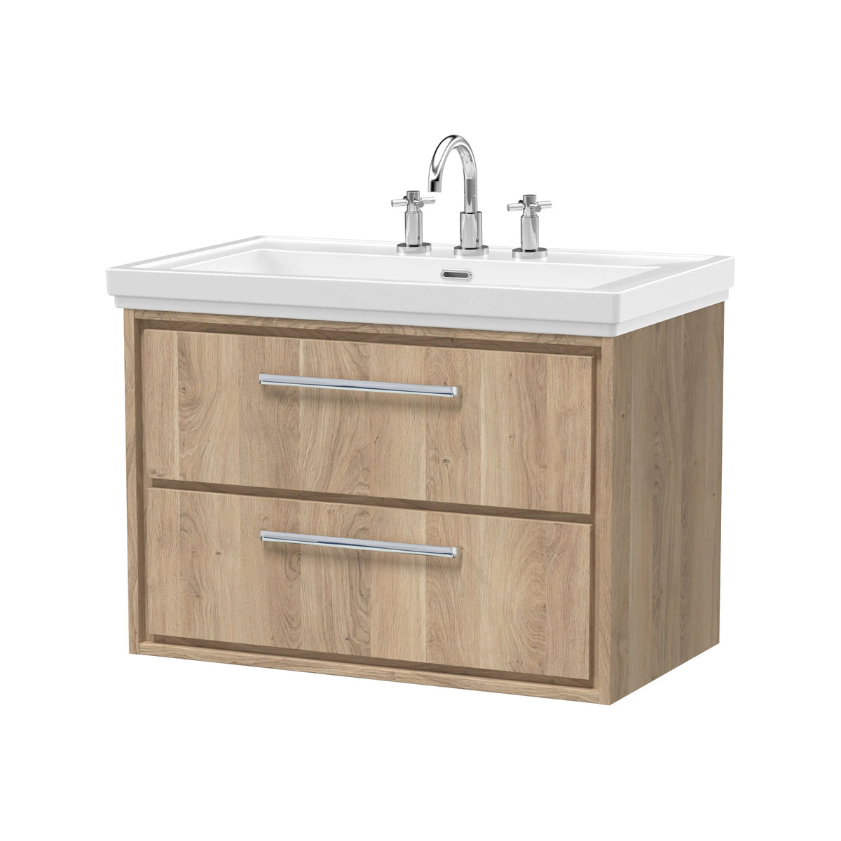 Hudson Reed Lille 800mm Bleached Oak 2 Drawer Wall Hung Vanity Unit & Basin