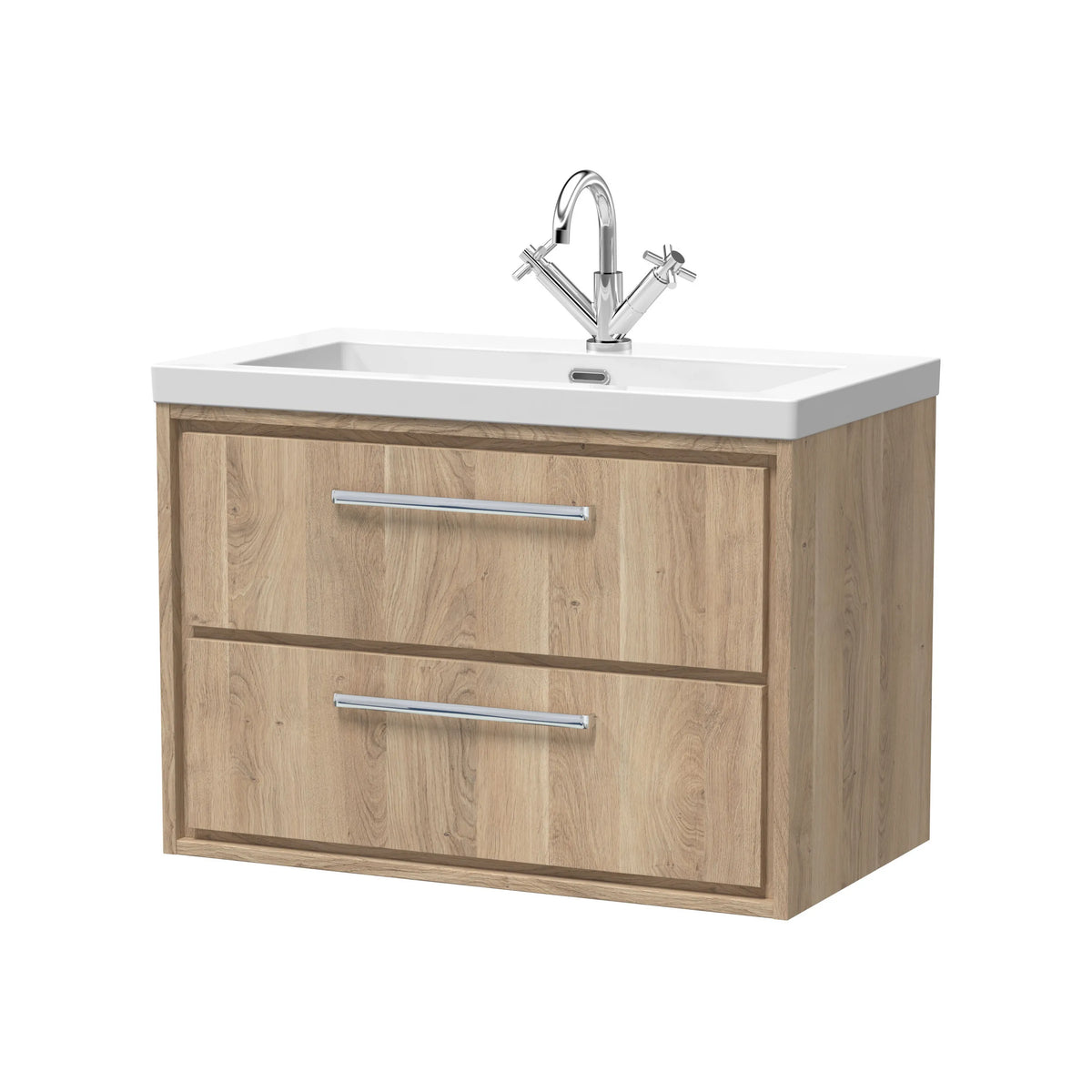 Hudson Reed Lille 800mm Bleached Oak 2 Drawer Wall Hung Vanity Unit & Basin
