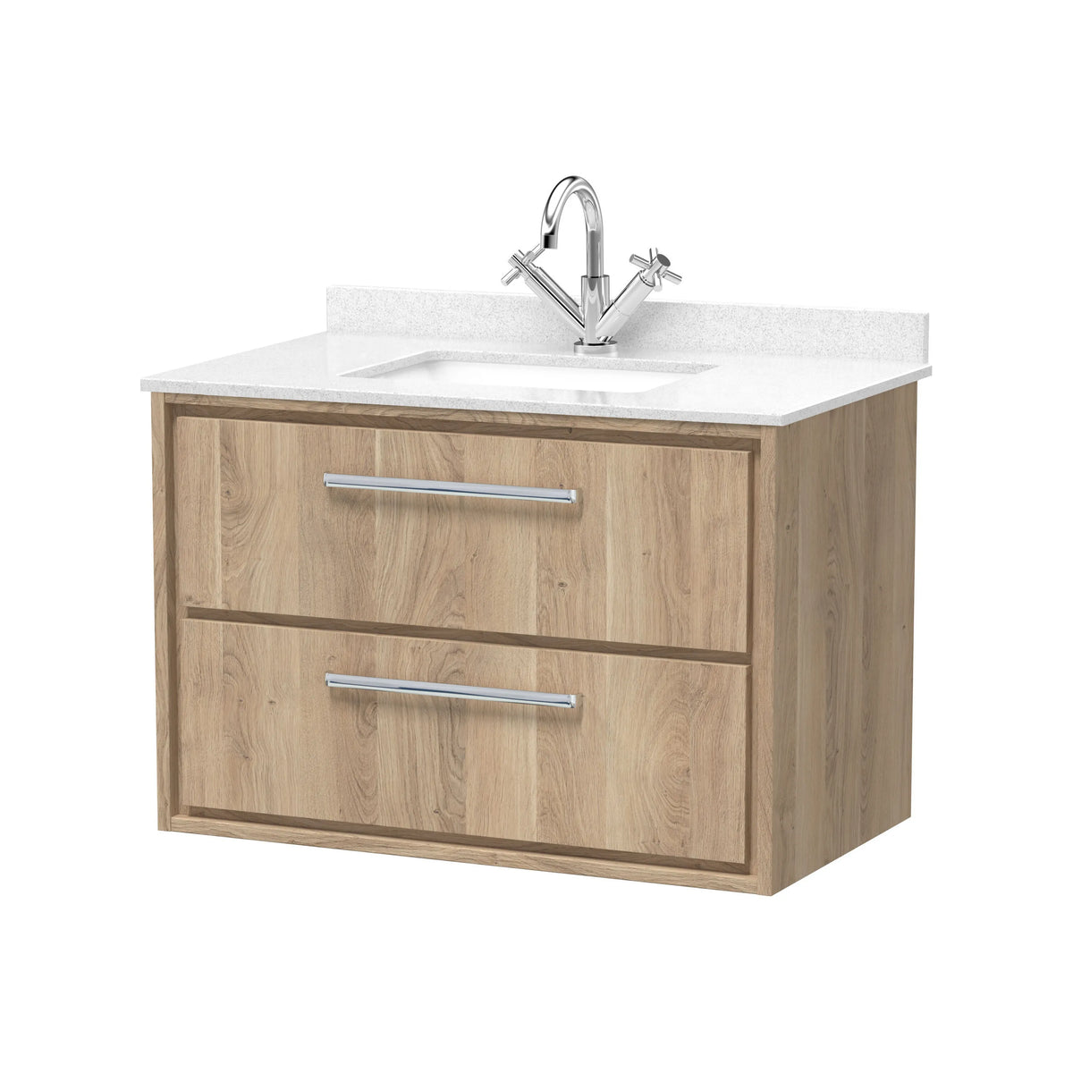 Hudson Reed Lille 800mm Bleached Oak 2 Drawer Wall Hung Vanity Unit & Basin