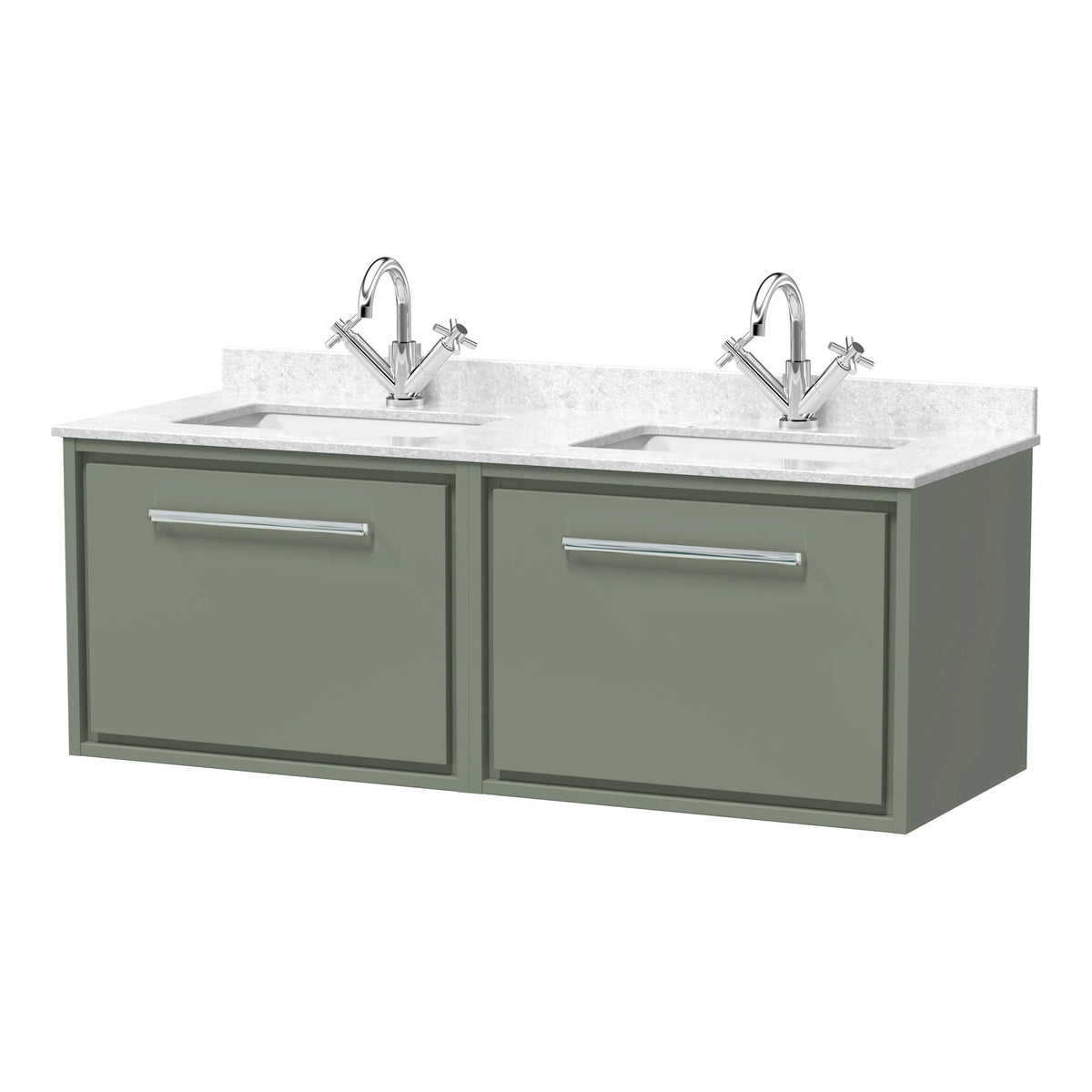Hudson Reed Lille 1200mm 2 Drawer Wall Hung Vanity Unit With Twin Marble Basin