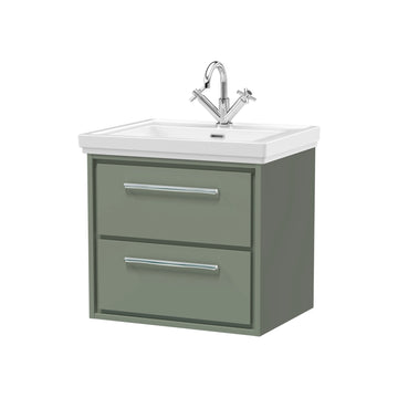 Hudson Reed Lille 600mm Fern Green 2 Drawer Wall Hung Vanity Unit & Basin