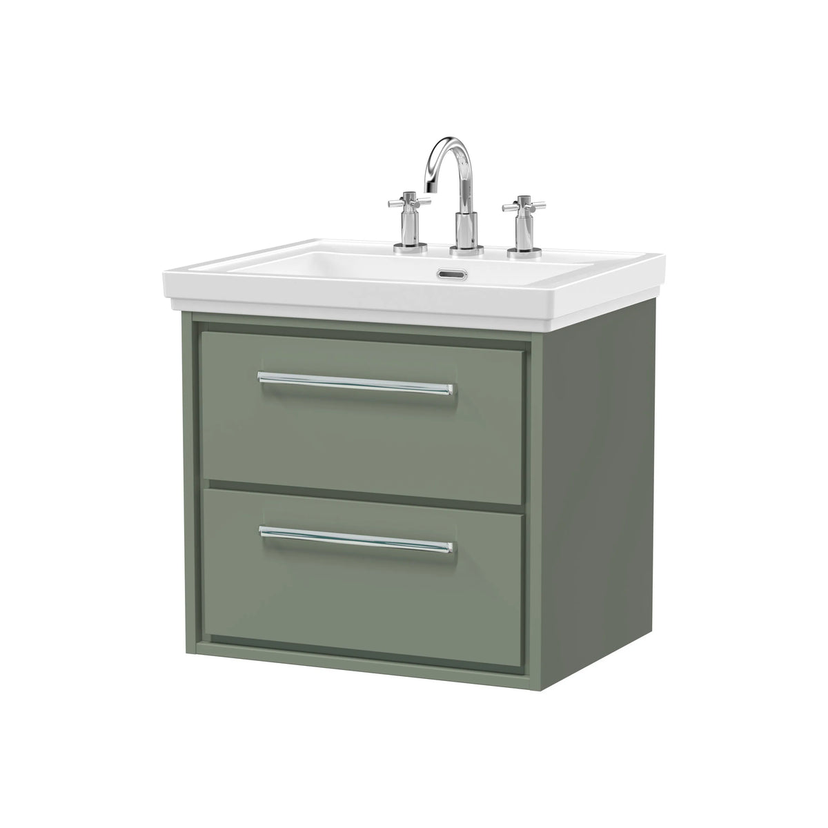 Hudson Reed Lille 600mm Fern Green 2 Drawer Wall Hung Vanity Unit & Basin