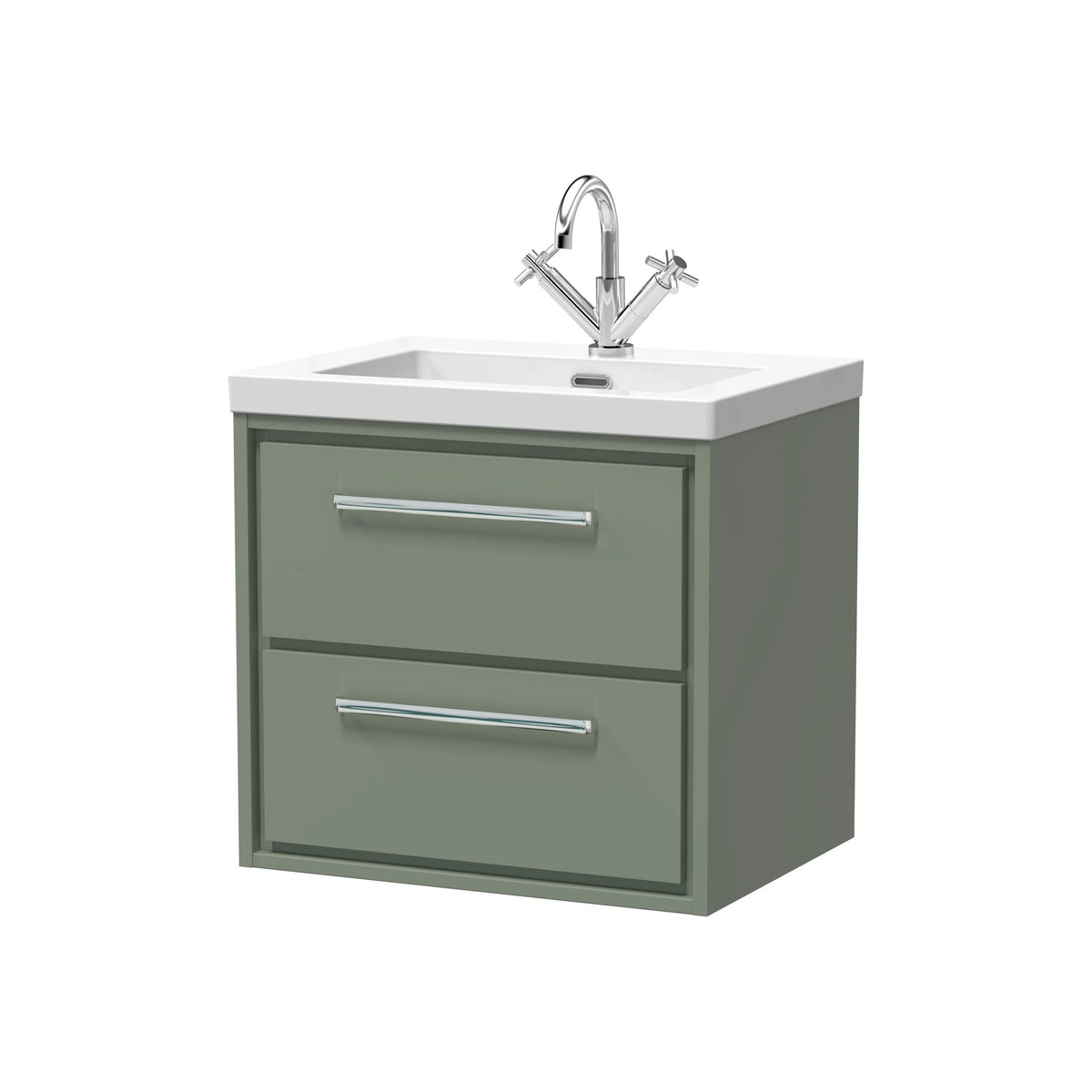 Hudson Reed Lille 600mm Fern Green 2 Drawer Wall Hung Vanity Unit & Basin
