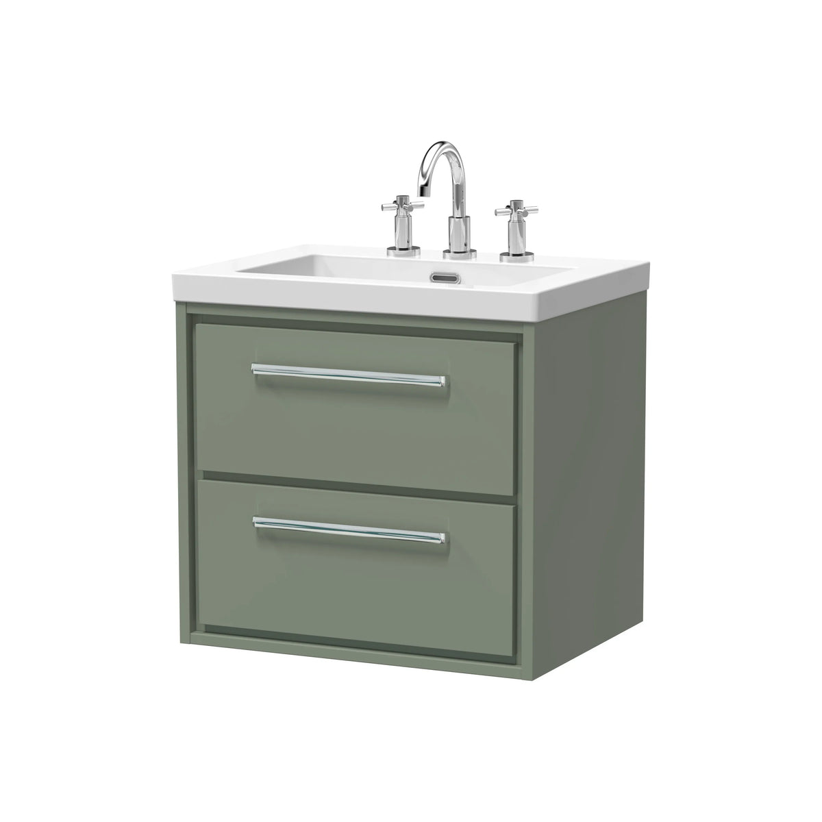 Hudson Reed Lille 600mm Fern Green 2 Drawer Wall Hung Vanity Unit & Basin