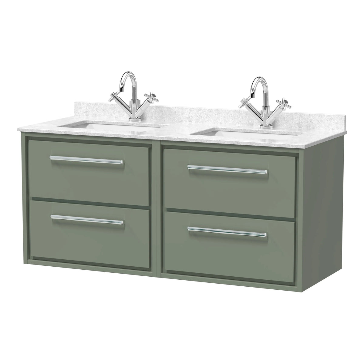 Hudson Reed Lille 1200mm 4 Drawer Wall Hung Vanity Unit With Twin Marble Basin