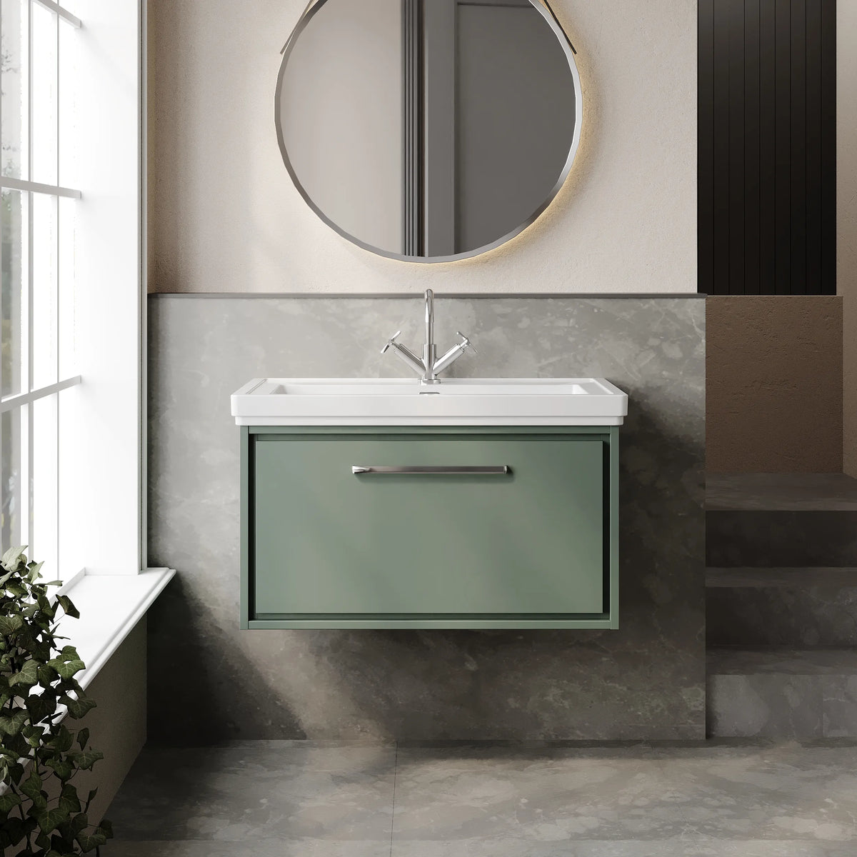 Hudson Reed Lille 800mm Fern Green 1 Drawer Wall Hung Vanity Unit & Basin