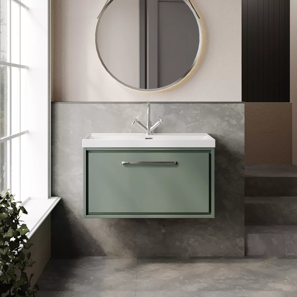 Hudson Reed Lille 800mm Fern Green 1 Drawer Wall Hung Vanity Unit & Basin
